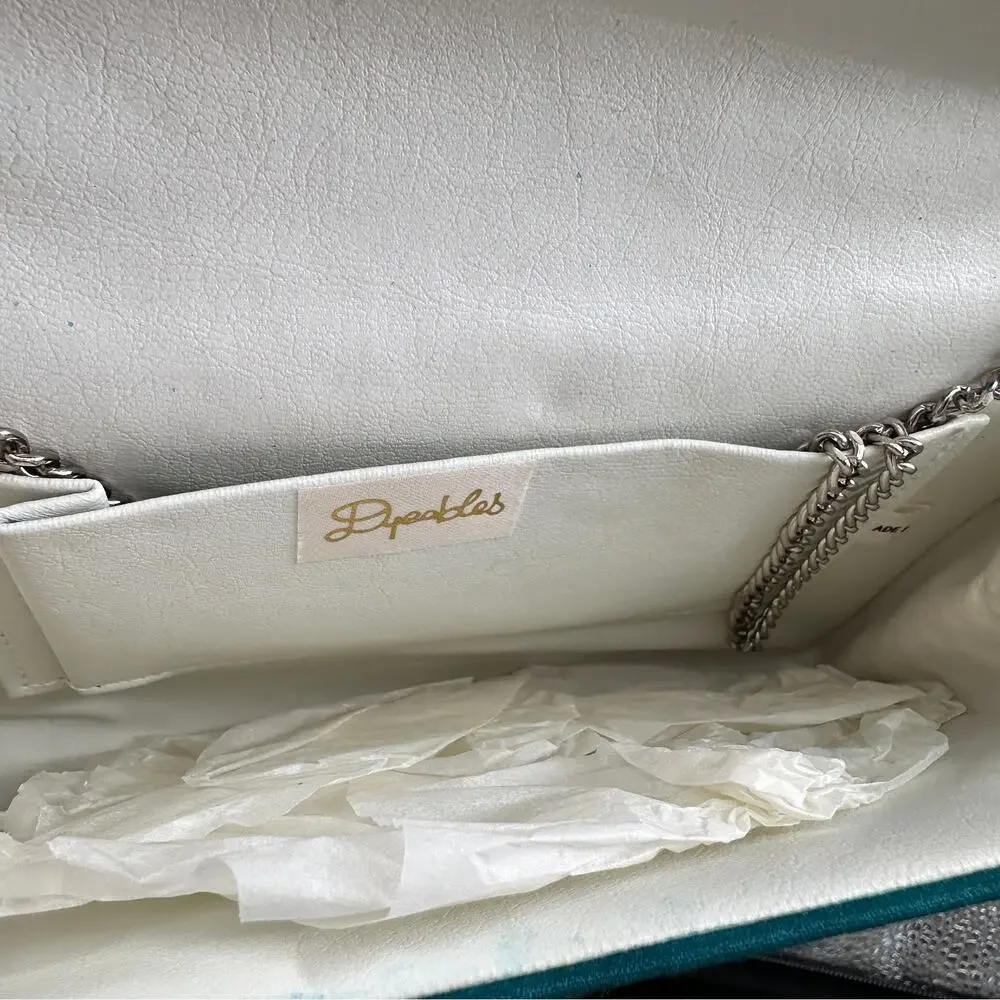 Vintage Dyeables Teal Satin Clutch Purse with Silver Chain Strap 10x5